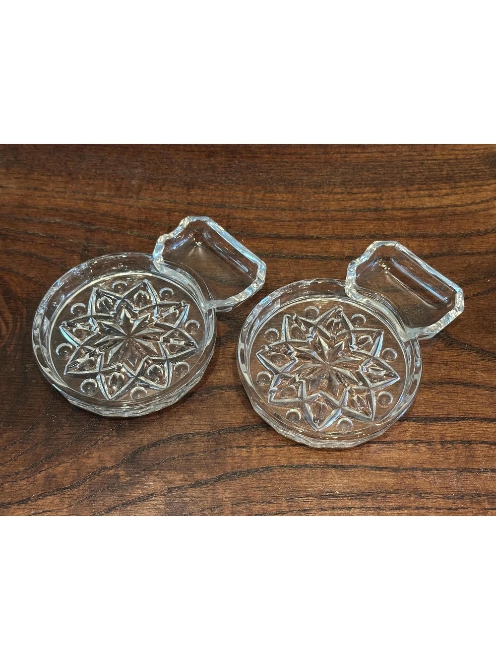 Vintage Fostoria Clear Glass Coasters Spoon Rest Ashtray Tea Bag Holder Set of 2